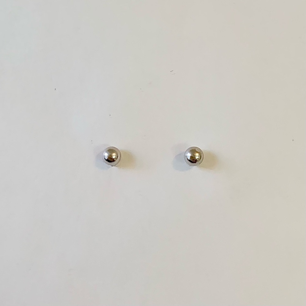 14K White and Yellow Gold Ball Sphere Stud Earrings Silver Gold Reversible